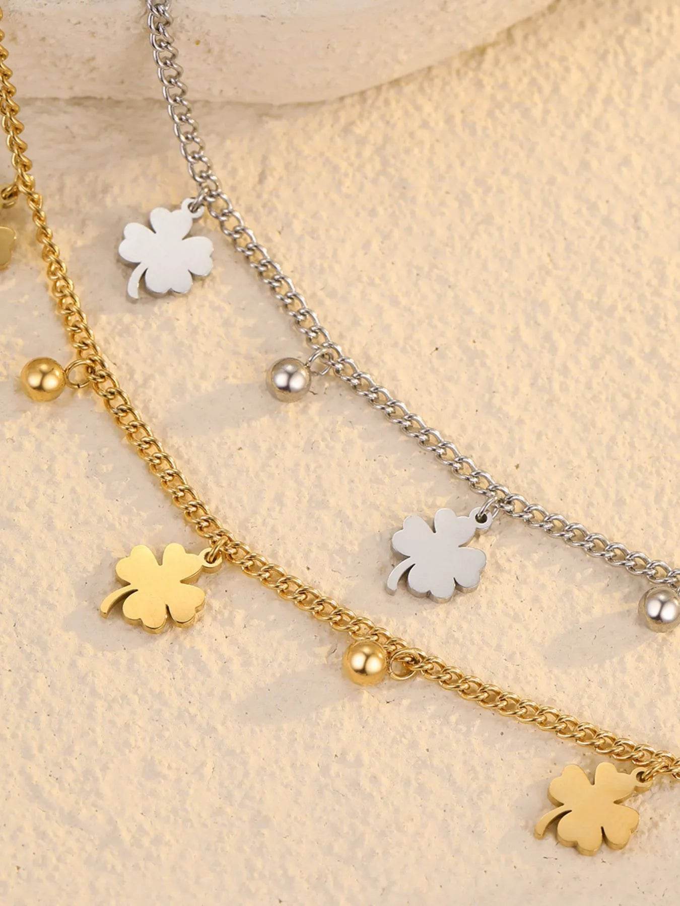 Elegant Stainless Steel Four Leaf Clover Bracelet - Hypoallergenic Good Luck Charm in Gold/Silver - Store 42