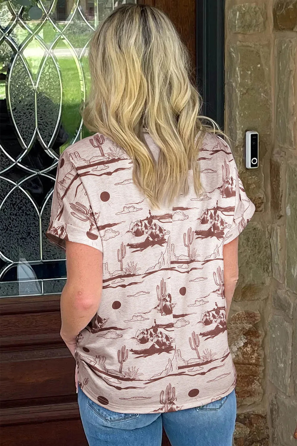 Trendsi Opaque Printed Round Neck T-Shirt - Short Sleeve, Slightly Stretchy, 95% Polyester