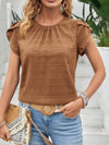 Slightly Stretchy Round Neck Ruched Petal Sleeve Top - 95% Polyester, 5% Spandex - Store 42