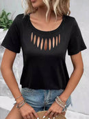 Trendsi Cutout Neckline Short Sleeve T-Shirt - Comfortable Stretchy Fit with Chic Style - Store 42