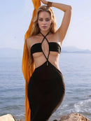 Backless Halter Neck Cover-Up Dress Black One Size