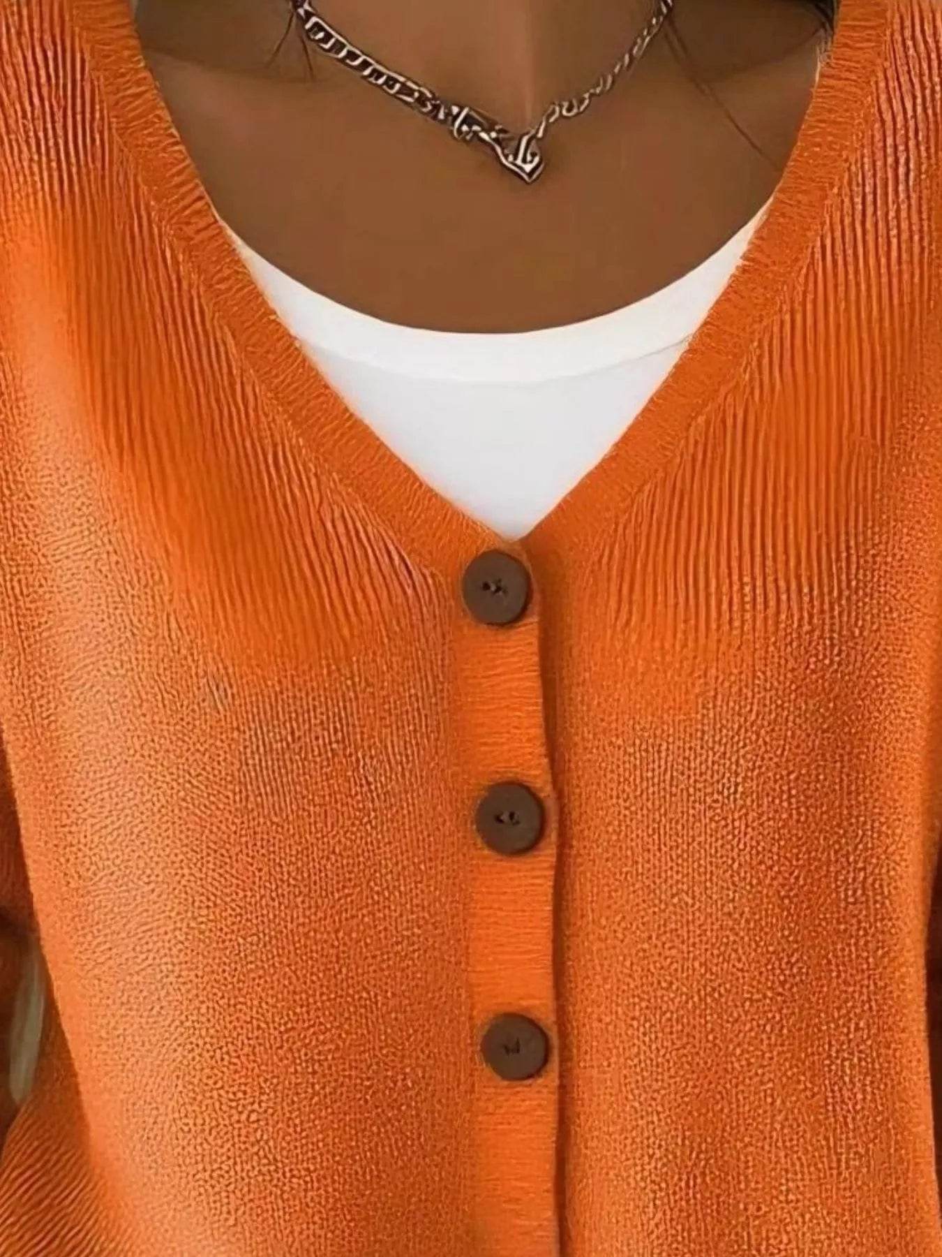 Full Size Plus Size Button-Front V-Neck Cardigan, Slightly Stretchy, 95% Acrylic Blend