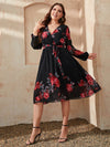 Honey Plus Size Floral Surplice Neck Tie Waist Dress - Store 42