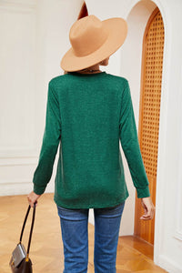 Trendsi Buttoned Notched Neck Long Sleeve Top - Slightly Stretchy Opaque Fabric - Store 42