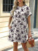 Printed Round Neck Short Sleeve Mini Dress
