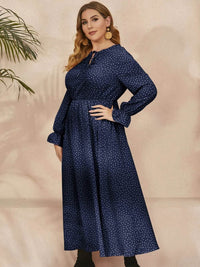 Honey Plus Size Ruffled Polka Dot Long Sleeve Midi Dress - Store 42