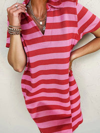 Striped Johnny Collar Short Sleeve Dress