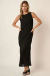 Mittoshop Side Slit Round Neck Sleeveless Dress Black