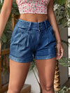 Pleated Detail High Rise Denim Shorts Medium