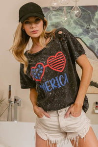 BiBi 4th Of July Theme Mineral Washed Laser Cut Top - Store 42