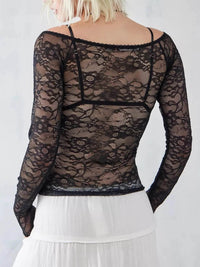 Lace Sheer Long Sleeve T-Shirt for Women - Slightly Stretchy 100% Polyester - Store 42