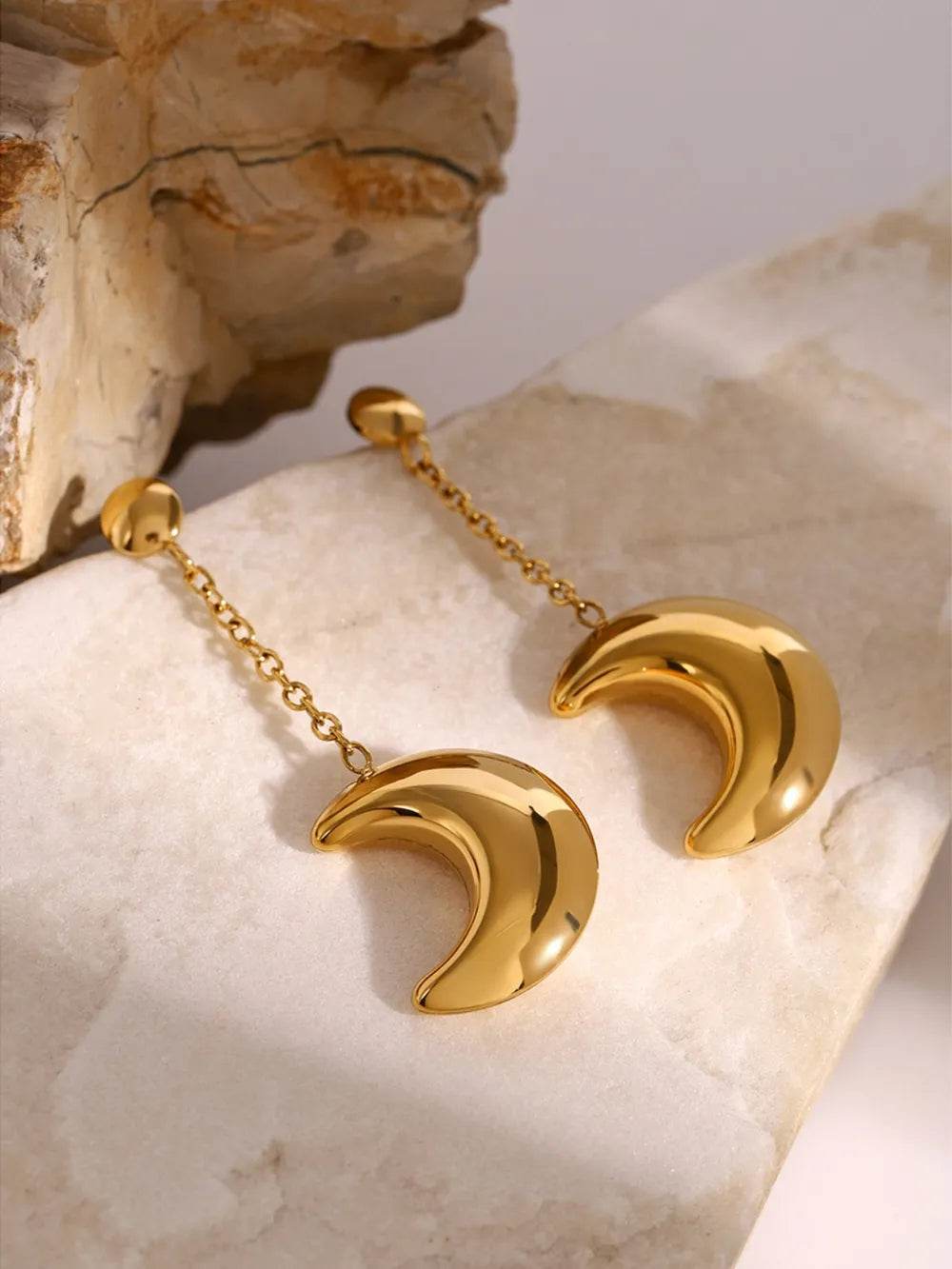 Elegant 18K Gold-Plated Stainless Steel Moon Dangle Earrings - Perfect for Any Occasion - Store 42