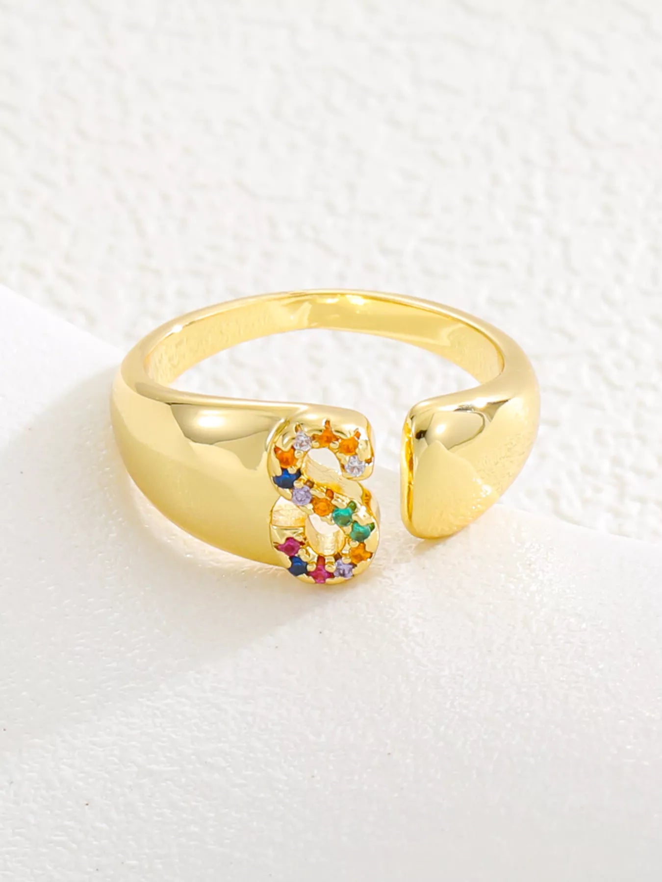 18K Gold-Plated Zircon Letter Ring S onesize