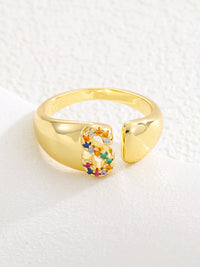 18K Gold-Plated Zircon Letter Ring S onesize