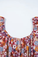 Floral Puff Sleeve Square Neck Knot Open Back Mini Dress