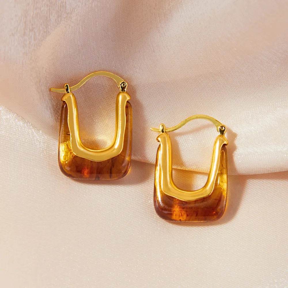 18K Gold-Plated Resin Copper U-Shaped Earrings - Elegant Lightweight Fashion Jewelry - Store 42