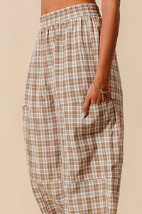 SO ME Check Plaid Wide Leg Pants with Big Patch Pockets