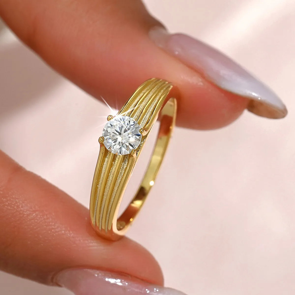 925 Sterling Silver Moissanite Ring 0.5ct - Elegant 18K Gold-Plated Jewelry for Every Occasion