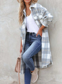 Oversized Plaid Button Up Longline Jacket
