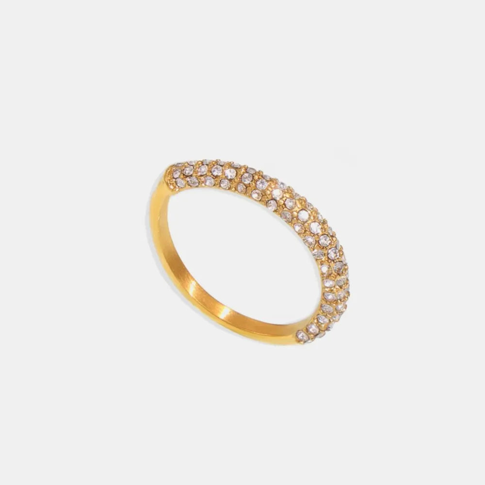 Elegant 18K Gold-Plated Zircon Ring with Stainless Steel Base - Dazzling Inlaid Design