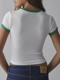 Trendsi Graphic Round Neck Short Sleeve T-Shirt - Slightly Stretchy, Opaque Fabric, 95% Polyester - Store 42