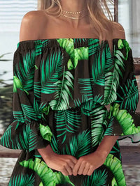 Full Size Floral Off-Shoulder Flounce Sleeve Mini Dress Plus Size - Store 42