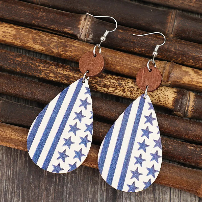 Trendy Printed PU Leather Dangle Earrings - Lightweight Alloy and Wood Jewelry, 3.7 Inch Length