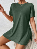 Casual Round Neck T-Shirt and Shorts Set Army Green