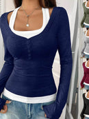 Scoop Neck Long Sleeve T-Shirt - Slightly Stretchy, 95% Polyester for Comfort, Easy Care - Store 42