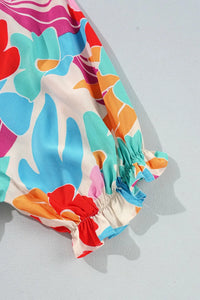 Floral Bubble Sleeve V Neck Tiered Ruffle Babydoll Dress