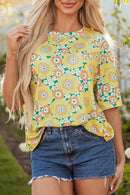 Floral Print Oversized T-Shirt with Round Neck - Soft Stretchy 95% Polyester Blend - Store 42