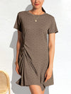 Ruched Short Sleeve Mini Tee Dress Taupe