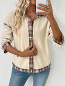 Plaid Hem Button Up Long Sleeve Shacket