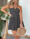 Full Size Lace Up Halter Neck Denim Dress Plus Size - Store 42