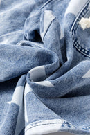 Star Print Washed Drawstring High Waist Wide Leg Jeans