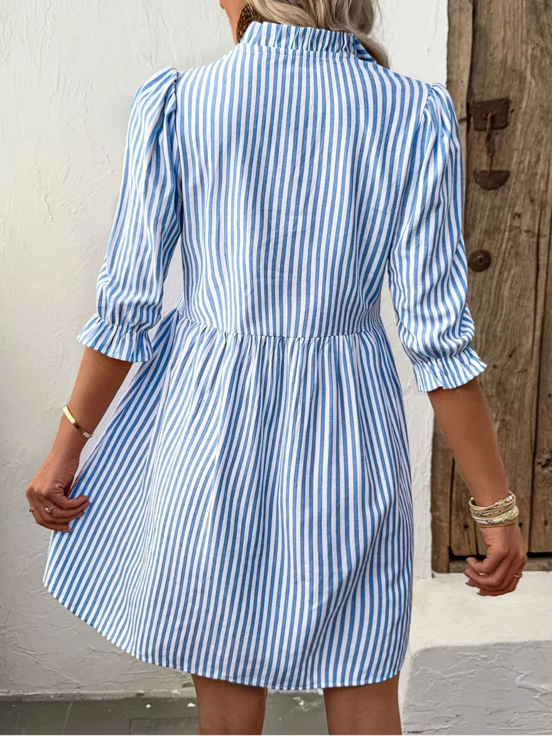 Trendy Striped Half Sleeve Mini Shirt Dress for Women - Stylish Viscose Polyester Blend