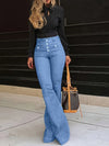 Button Fly High Waist Flare Jeans Light Blue
