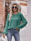 Slightly Stretchy Ruched Round Neck Long Sleeve T-Shirt - Casual Everyday Essential - Store 42