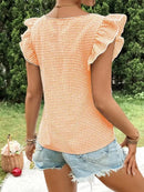 Ruffle Sleeve Gingham Square Neck Top