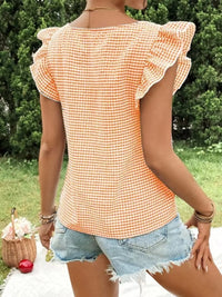 Ruffle Sleeve Gingham Square Neck Top