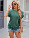 Slightly Stretchy Ruched Round Neck Short Sleeve T-Shirt for Women - Casual Basic Tops - Store 42