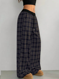 Plaid Wide Leg Pants with Drawstring Waist