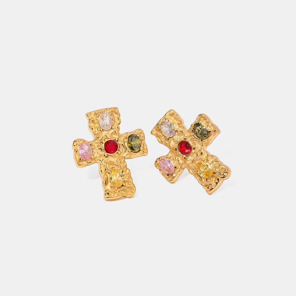 Elegant 18K Gold-Plated Cross Earrings with Zircon Accents - Chic Jewelry for Every Occasion