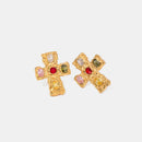18K Gold-Plated Zircon Cross Earrings Gold Multi One Size
