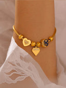Elegant 18K Gold-Plated Stainless Steel Rhinestone Charm Bracelet with Adjustable Length - Store 42