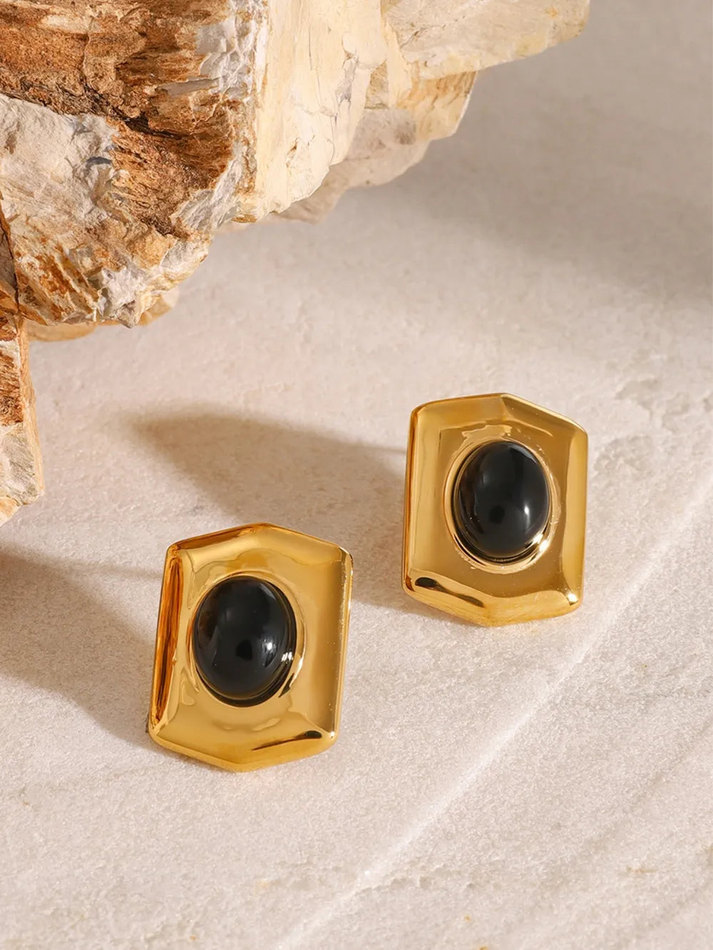 Stunning 18K Gold-Plated Stainless Steel Agate Earrings - Elegant Accessories for Any Occasion