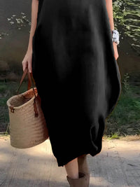 Full Size Casual Loose Fit Round Neck Midi Dress Plus Size - Store 42