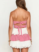 Eyelet Gingham Ruffle Layered Tube Dress