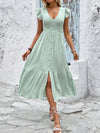 V-Neck Ruffled Cap Sleeve Dress Light Green