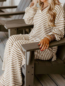 Sleek Stripe Collared Two-Piece Top and Drawstring Pant Set for Effortless Style - Store 42